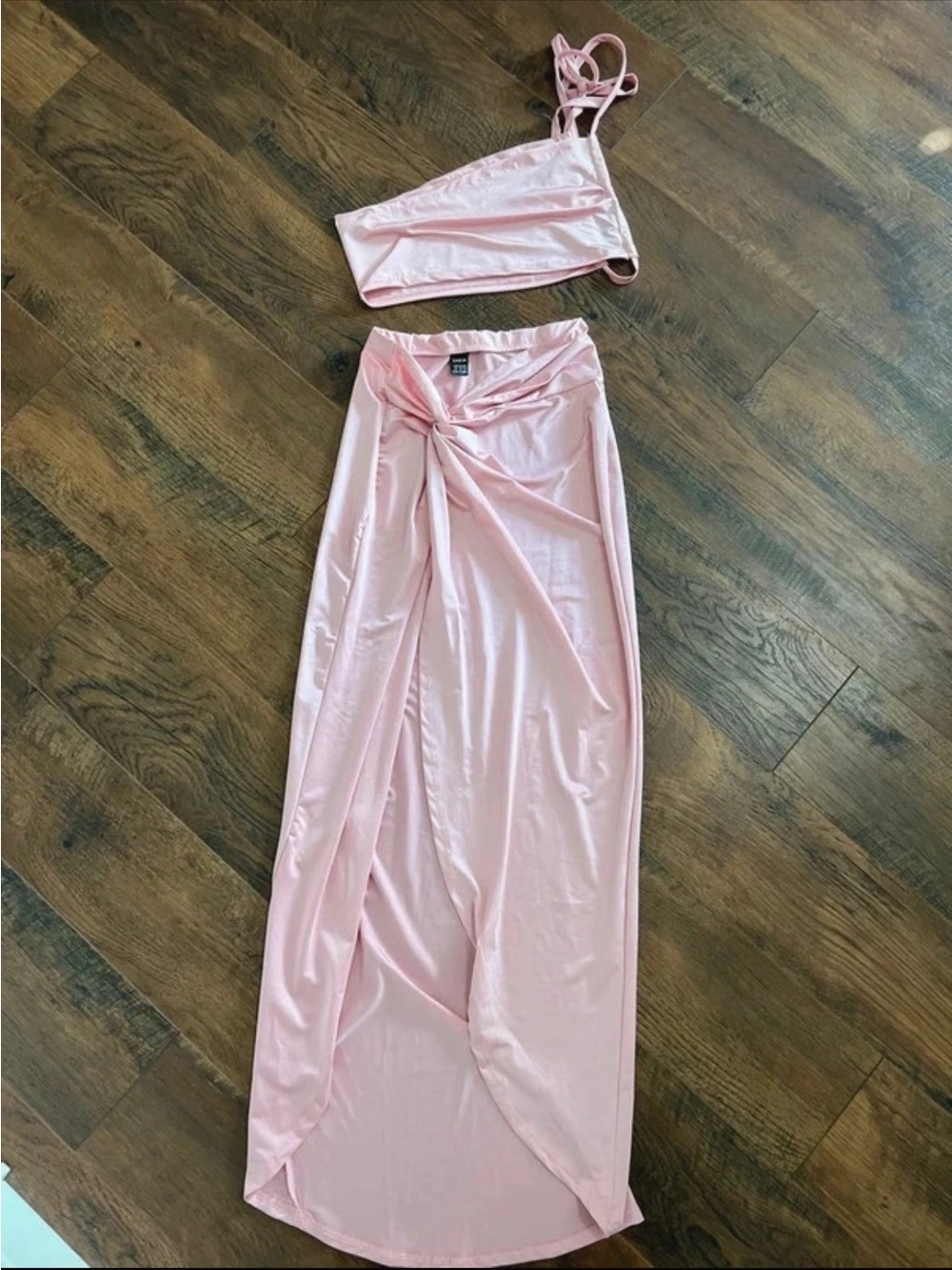 SHEIN Pink Satin Twist-Front Maxi Skirt